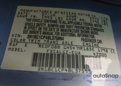 2011 Nissan Versa 1.8Sl from USA, damaged, VIN 3N1BC1CP4BL375994